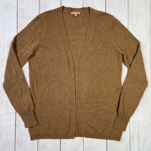 Kier + J Open Cashmere Cardigan - Women's Medium - camel tan open front sweater